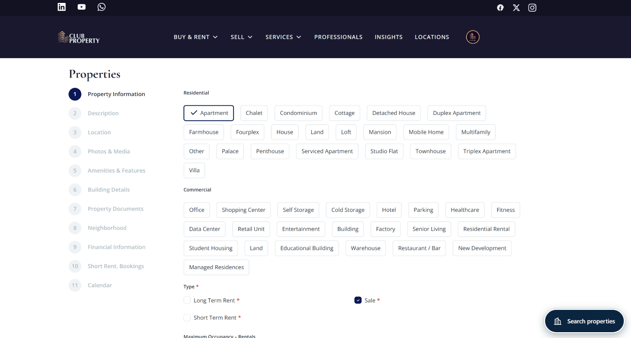 Complete the listing form and submit