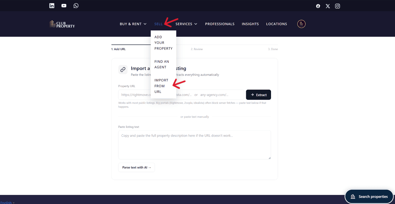 Go to Import Property page