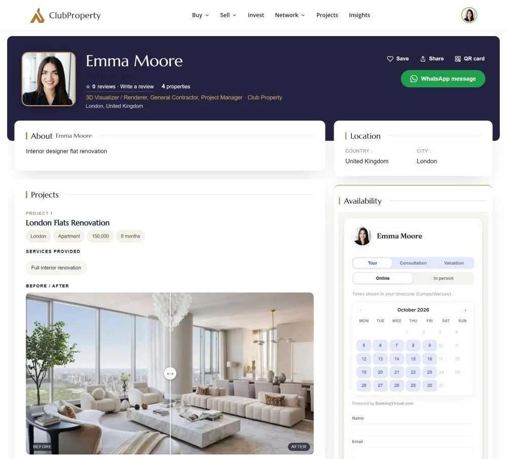 Progetti e portfolio su un profilo ClubProperty